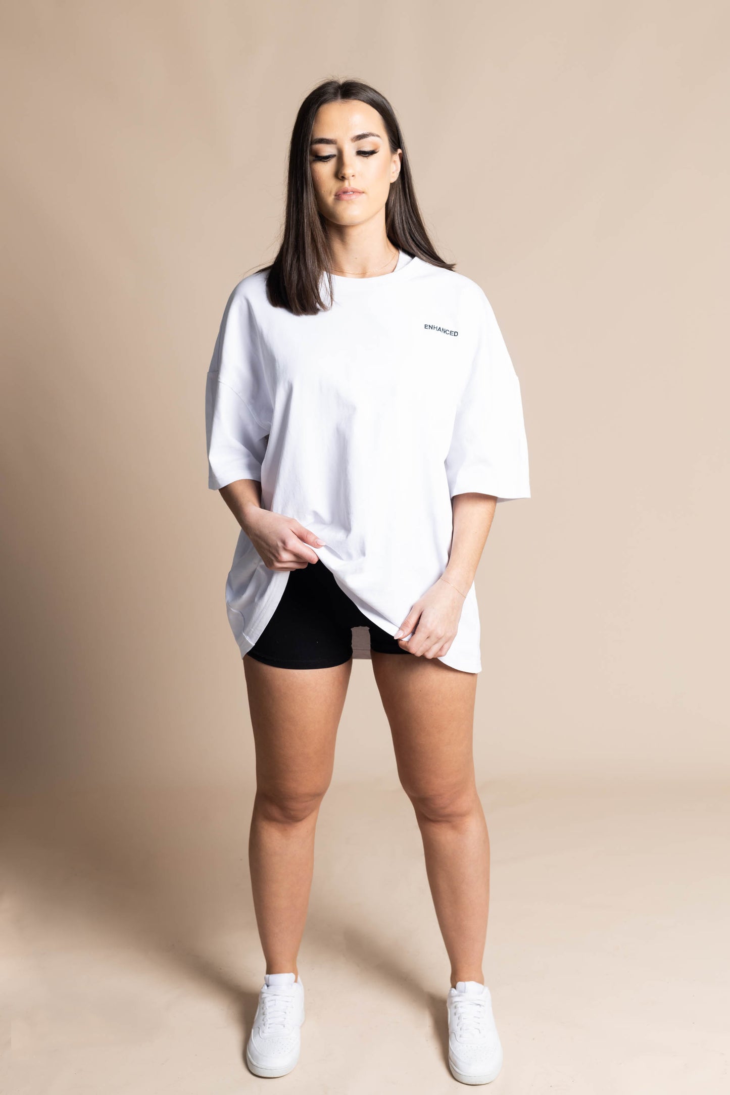 Oversized, drop shoulder t-shirts available in white, navy and black.